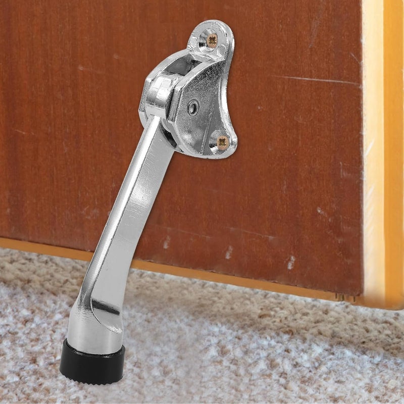 Heavy Duty Kickdown Door Stopper Floor-Mounted Security Door Holder with Anti-Skid Brushed Silver Finish for Home and Office Use - Image 5