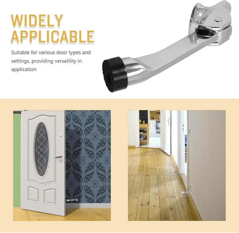 Heavy Duty Kickdown Door Stopper Floor-Mounted Security Door Holder with Anti-Skid Brushed Silver Finish for Home and Office Use - Image 3