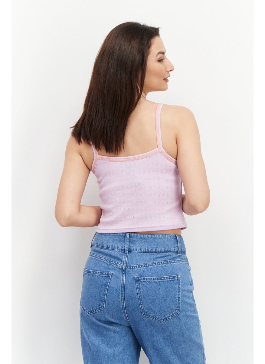 X-Girl - Women Round Neck Sleeveless Embroidered Tank Top, Pink - Image 1