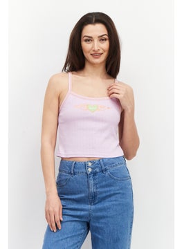 Women Round Neck Sleeveless Embroidered Tank Top, Pink