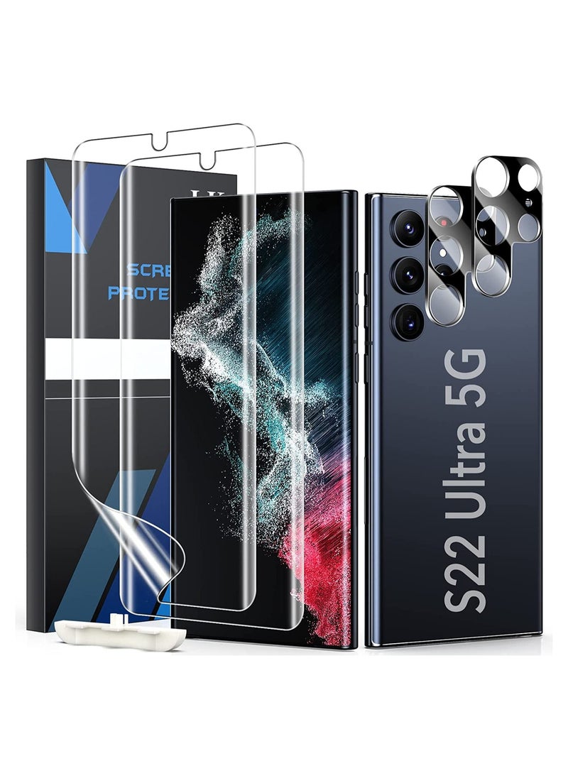LK - LK 2 Pack TPU Screen Protector for Samsung Galaxy S22 Ultra with 2 Tempered Glass Camera Lens Protectors, 3D Curved TPU Full Coverage - Image 1