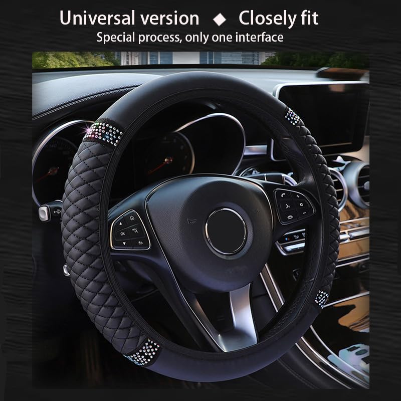WLERIR Microfiber Leather Steering Wheel Cover with Anti-Slip Lining Universal Car Accessory for Steering Wheel with a Diameter of 14.5-15 inch (Black) - Image 4