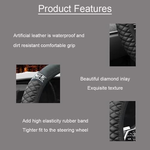 WLERIR Microfiber Leather Steering Wheel Cover with Anti-Slip Lining Universal Car Accessory for Steering Wheel with a Diameter of 14.5-15 inch (Black) - Image 3