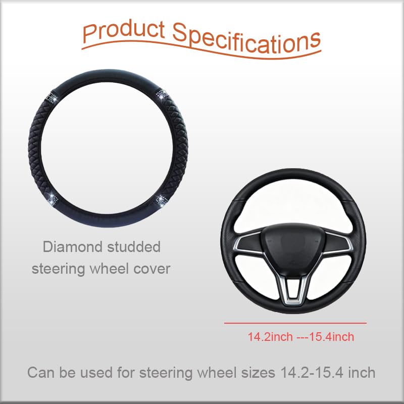 WLERIR Microfiber Leather Steering Wheel Cover with Anti-Slip Lining Universal Car Accessory for Steering Wheel with a Diameter of 14.5-15 inch (Black) - Image 2