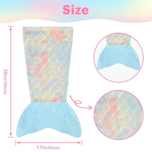 Softan Kids Mermaid Tail Blanket, Girls Toddlers Mermaid Toys, Little Mermaid Blanket with Rainbow Ombre Glittering Fish Scale Design, Gifts for Girls - 17" x 39" Plush Flannel Fleece - Image 2