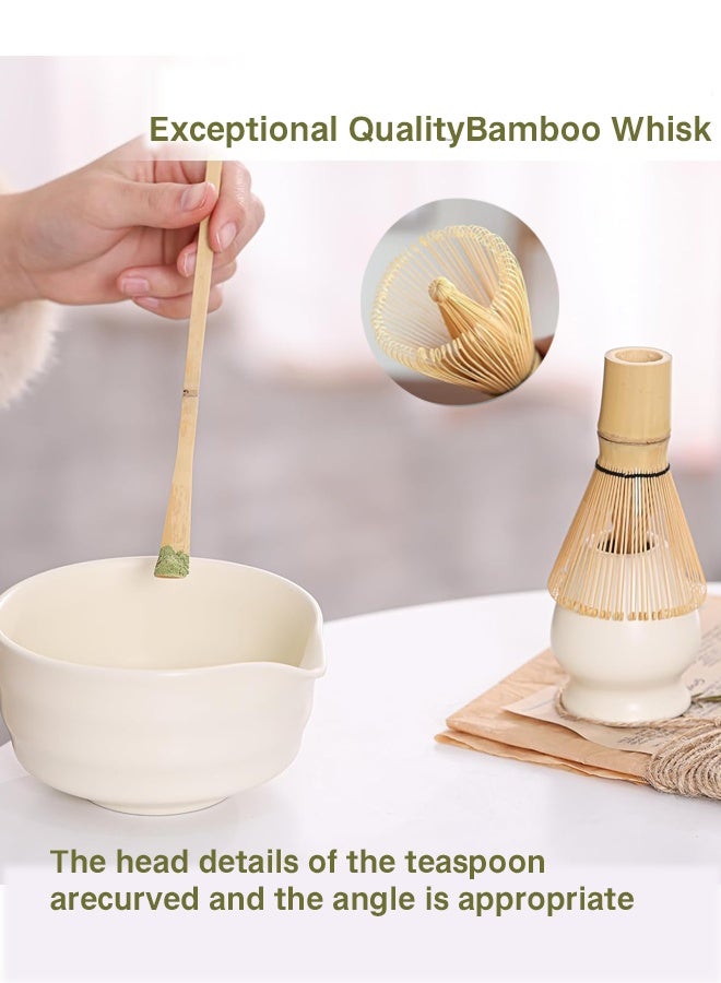 8 Piece Matcha Whisk Set, Matcha Bowl with Spout and Coaster, Matcha Whisk and Holder, Sifter, Scoop, Spoon - Complete White Ceramic Matcha Kit, Japanese Tea Tools For Ceremony Gift  - Image 5