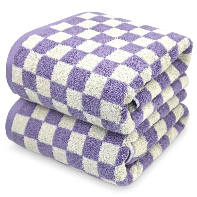 Jacquotha Shower Towels for Bathroom 275x55 Inches  Quick Dry Bath Towels Soft  Lightweight 2Pack Cute Checkered Towel Sets Lilac 520 GSM Absorbent Cotton