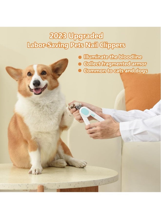 مقص أظافر الحيوانات الأليفة المحدث لعام 2023 مع ضوء LED وواقٍ للحماية - أدوات قص للكلاب والقطط 2 في 1 للحيوانات الصغيرة، لون أزرق - Image 5