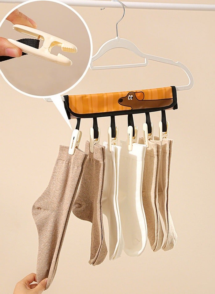 Travel Foldable Hangers Clothes Drying Rack ​Sock Clothesline Hotel Laundry Bathroom Towel Hanger Folding Cloth Clothes Clip Portable Clothespin with 6 Clips  - Image 4