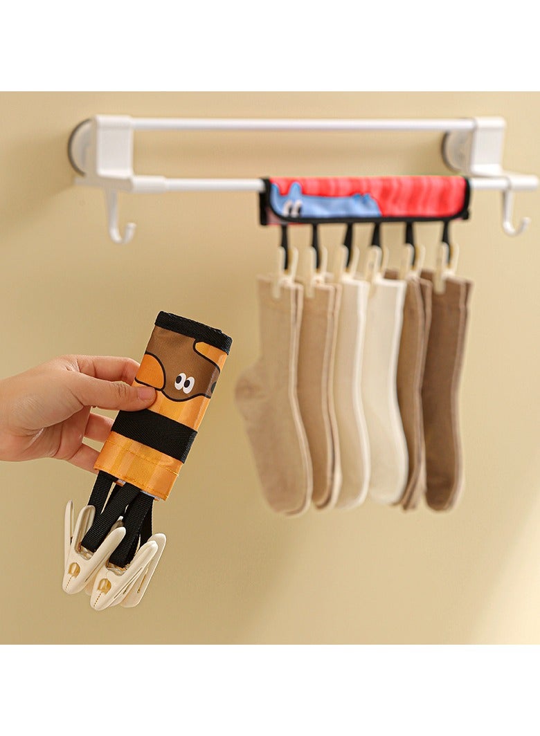 Travel Foldable Hangers Clothes Drying Rack ​Sock Clothesline Hotel Laundry Bathroom Towel Hanger Folding Cloth Clothes Clip Portable Clothespin with 6 Clips  - Image 3