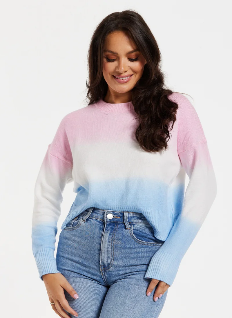 Liquorish Ombre Pattern Jumper In Pink & Blue