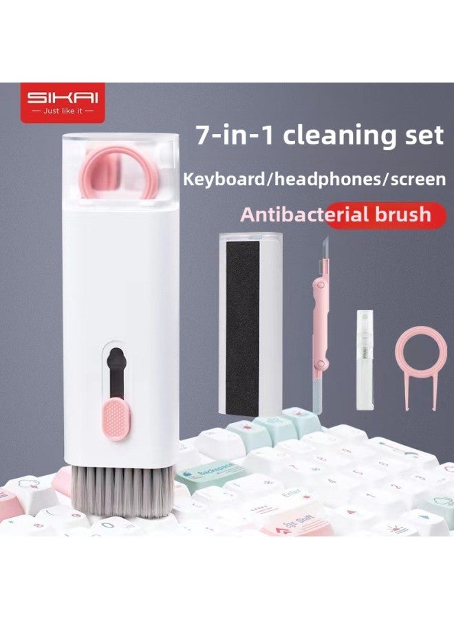 Loquat Multi-function Computer Keyboard Cleaning Brush Suit Portable Seven-in-one Bluetooth Headset Cleaning Dust Removal Artifact Key Puller-Color:light Green With Water - Image 2