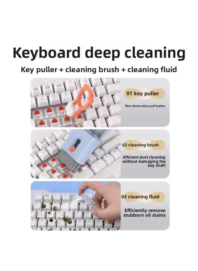 Loquat Multi-function Computer Keyboard Cleaning Brush Suit Portable Seven-in-one Bluetooth Headset Cleaning Dust Removal Artifact Key Puller-Color:light Green With Water - Image 5