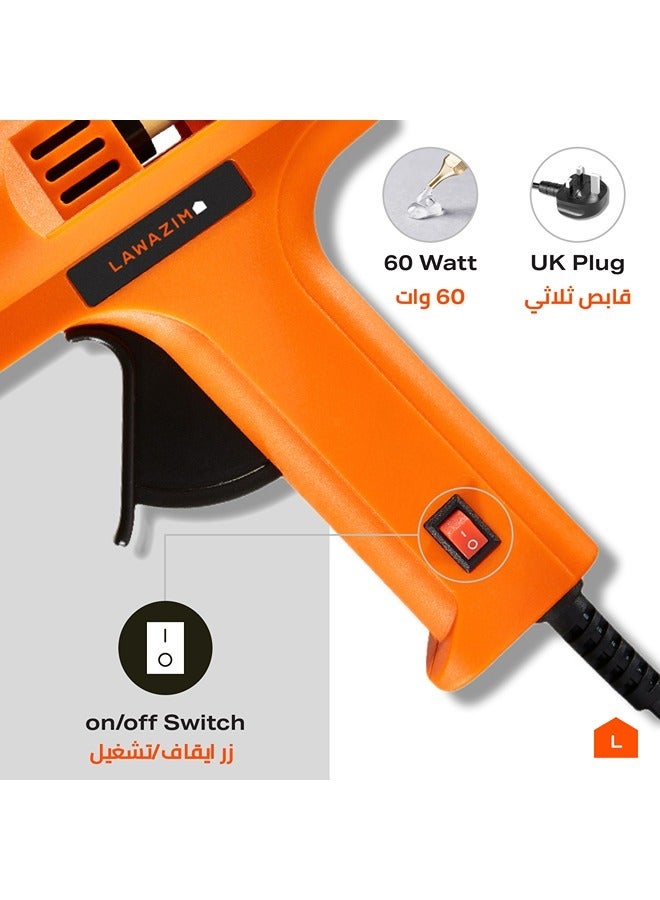 Heavy Duty Professional Glue Gun with LED on/off Switch - 60W - Orange - Hot Glue Gun Melting Adhesive Glue Gun for Arts and Crafts Projects Repairs Scrapbooking Home improvement Fast Heating - Image 3