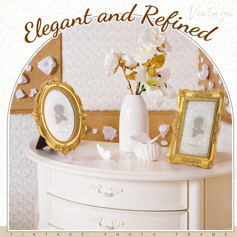 Qunclay 3 Pcs Vintage Resin Picture Frame 4 x 6,5 x 7 Inches Ornate Picture Frames Oval Rectangle Baroque Antique for Wall Hanging Home Wedding (Classic) - Image 4
