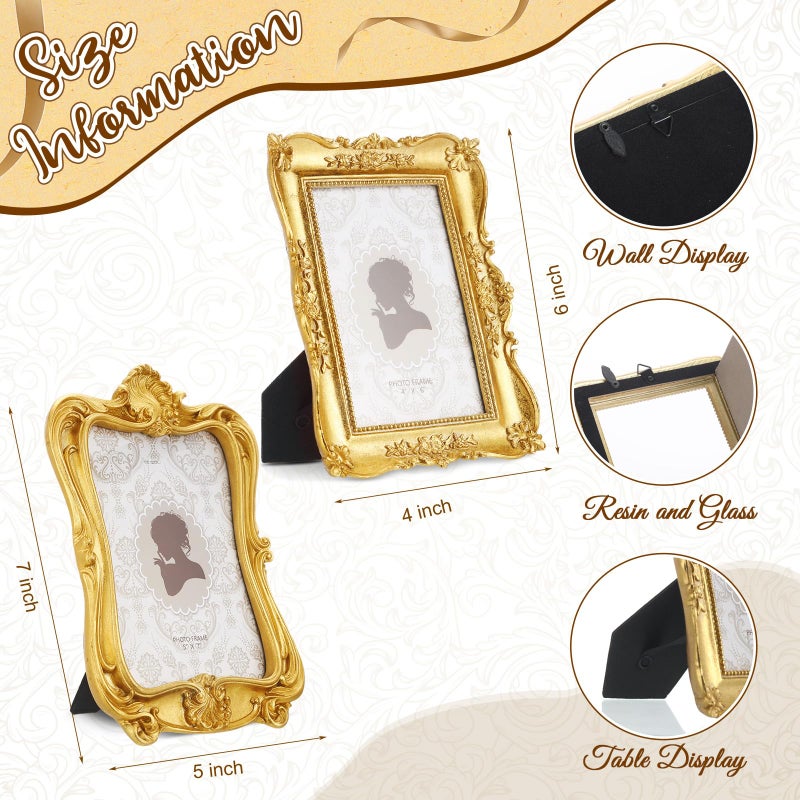 Qunclay 3 Pcs Vintage Resin Picture Frame 4 x 6,5 x 7 Inches Ornate Picture Frames Oval Rectangle Baroque Antique for Wall Hanging Home Wedding (Classic) - Image 3
