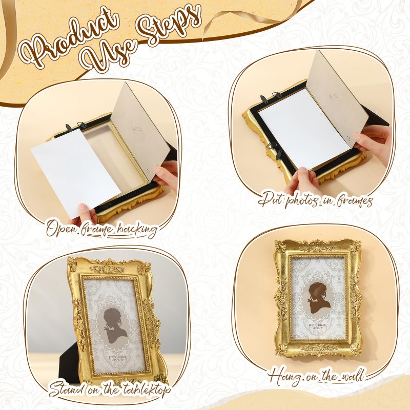 Qunclay 3 Pcs Vintage Resin Picture Frame 4 x 6,5 x 7 Inches Ornate Picture Frames Oval Rectangle Baroque Antique for Wall Hanging Home Wedding (Classic) - Image 5
