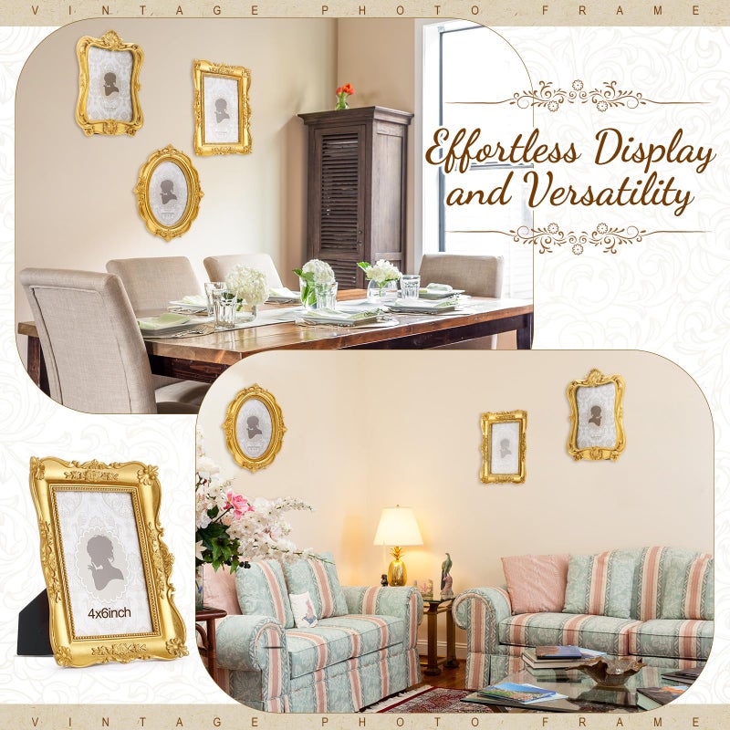 Qunclay 3 Pcs Vintage Resin Picture Frame 4 x 6,5 x 7 Inches Ornate Picture Frames Oval Rectangle Baroque Antique for Wall Hanging Home Wedding (Classic) - Image 2