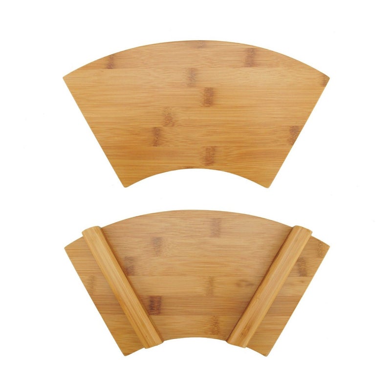 BambooMN Bamboo Sushi Plate/Tray, Chopsticks and Compartment Sauce Dish, 9" Fan - 2 Sets - Image 2