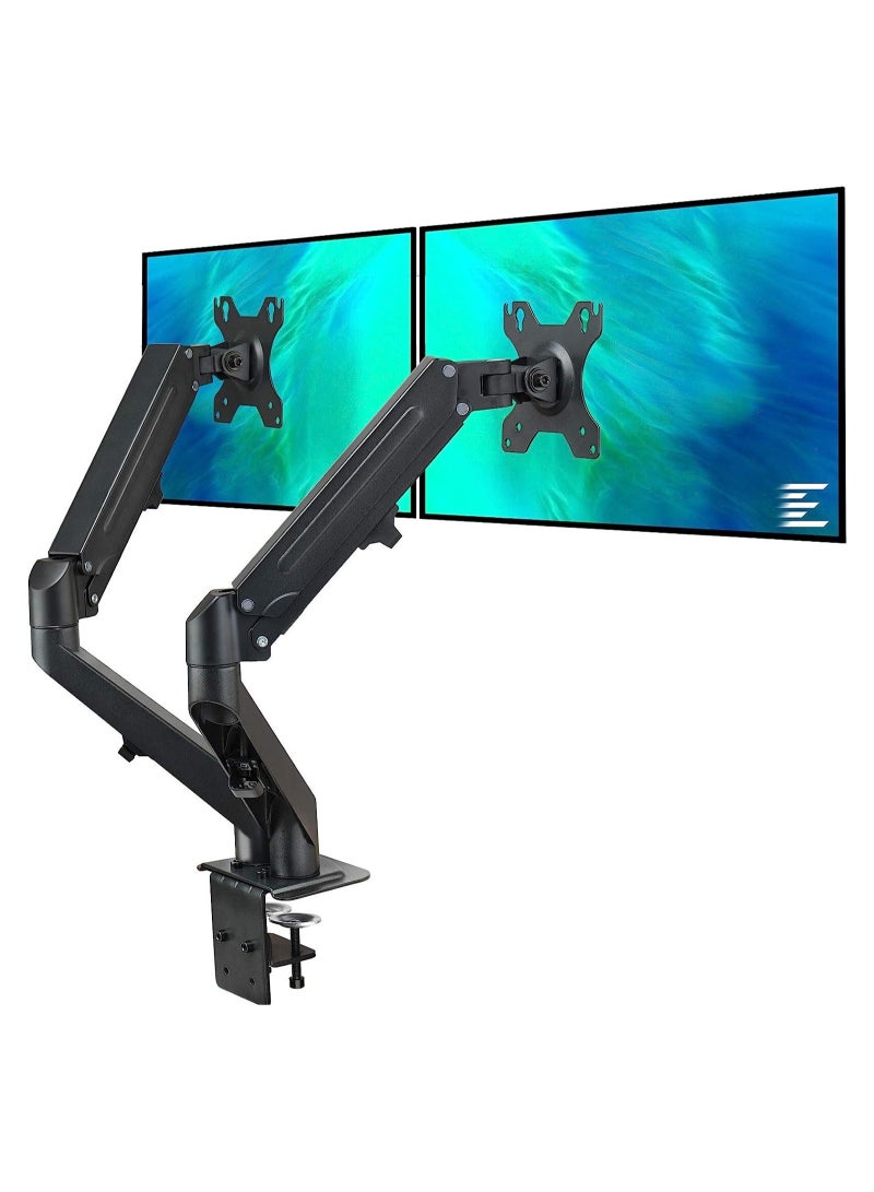 Dual Arm Monitor Desk Mount Height Adjustable, Tilt, Swivel, Counterbalance Gas Spring Stand | VESA Bracket Arm Fits Most Screens 13" to 27" - Image 1