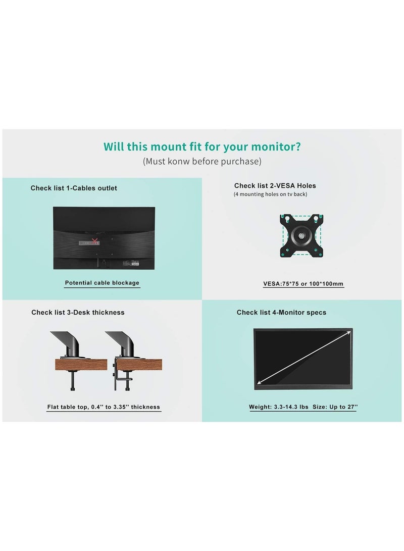 Dual Arm Monitor Desk Mount Height Adjustable, Tilt, Swivel, Counterbalance Gas Spring Stand | VESA Bracket Arm Fits Most Screens 13" to 27" - Image 5