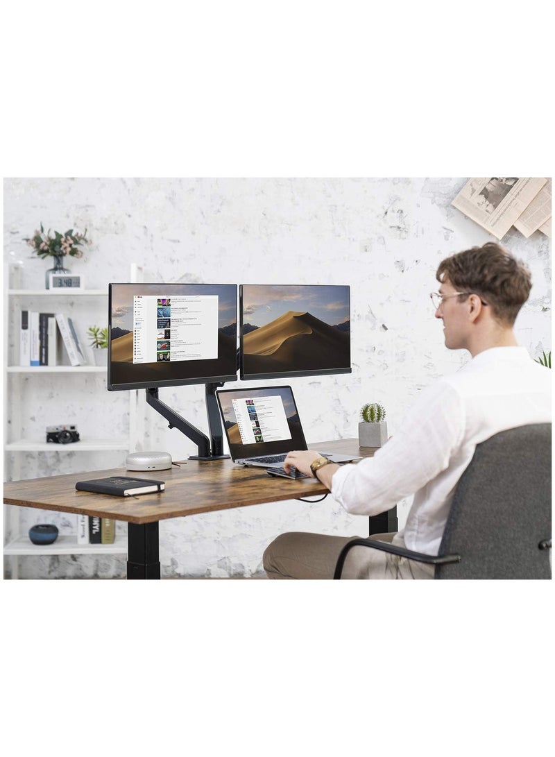 Dual Arm Monitor Desk Mount Height Adjustable, Tilt, Swivel, Counterbalance Gas Spring Stand | VESA Bracket Arm Fits Most Screens 13" to 27" - Image 3