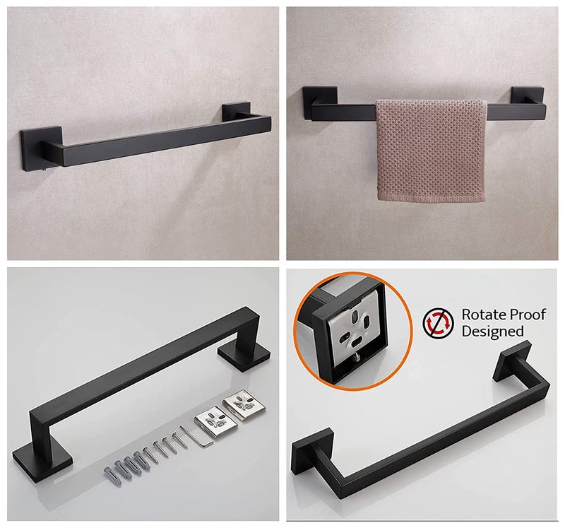 taun 16 Inch Towel Bar for Bathrooms 12/16/24/28/32/36 Inch Stainless Steel 304 Matte Black Towel Holder Modern Square Towel Rod Rustproof Wall Mount (Matte Black  16 Inch) - Image 5