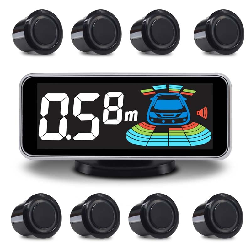 ELSNU Backup Parktronic System Car Auto Vehicle Reverse with 8 Parking Sensors kit Distance Detection LCD Distance Display Sound Warning … - Image 1