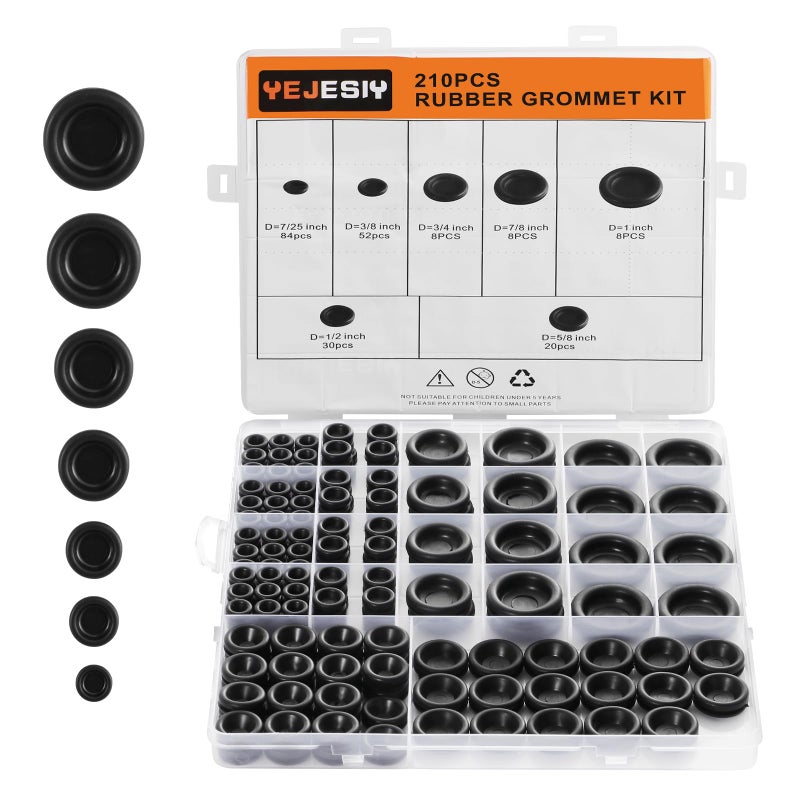 Yejesiy 210PCS Rubber Grommet kit, Premium 7 Sizes Rubber Grommets for Wiring, Automotive, Home Improvement, Closed Wire Grommet for Wire Electrical Appliance Plumbing - Image 1