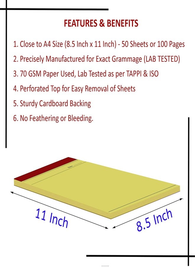 PG Creations A4 Size, Pack of 3 Pads, Unruled Writing Notepads, 50 Sheets per Pad, 70 Gsm Blank Paper Pads for Daily Notes, Office Work & Students Use, 8.5x11 Inch, Yellow - Image 3