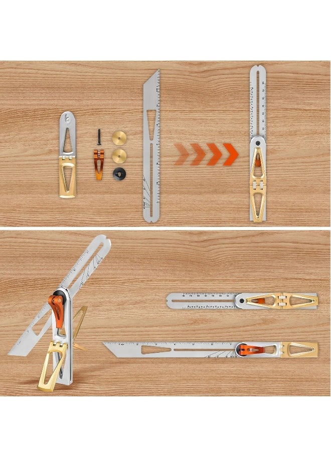 Generic - Woodworking Scriber Ruler - Multifunctional T-Type Angle Measuring and Marking Ruler, Dovetail Guide with 6:1 and 8:1 Slopes, Adjustable Gauge with Double-Sided Scale - Image 1