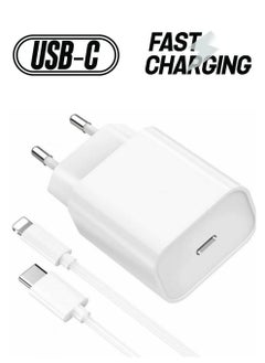 White Type-C Fast Charging Wall Adapter with Lightning Cable