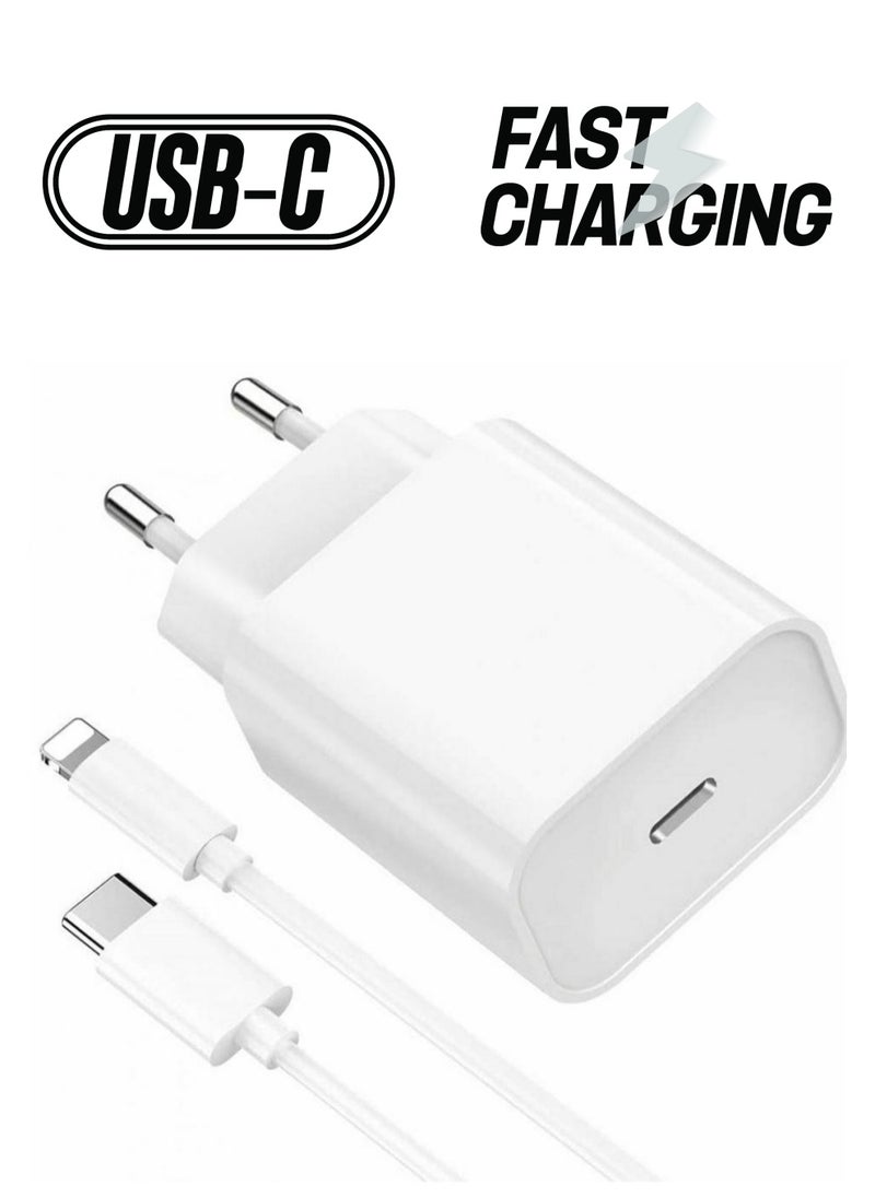 Generic - White Type-C Fast Charging Wall Adapter with Lightning Cable - Image 1
