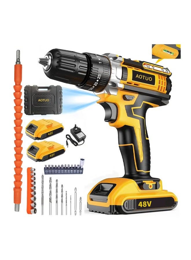 AOTUO 48V Cordless Drill, 3/8 Inch Power Drill Set with Lithium Ion Battery and Charger, Electric Drill with Variable Speed, 19 Positions and 24-Pieces Drill/Driver Accessories Kit - Image 2
