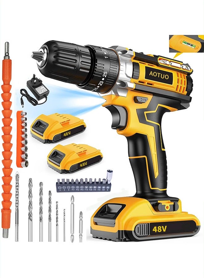 AOTUO 48V Cordless Drill, 3/8 Inch Power Drill Set with Lithium Ion Battery and Charger, Electric Drill with Variable Speed, 19 Positions and 24-Pieces Drill/Driver Accessories Kit - Image 3