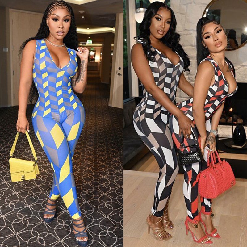 V2125 Fashion Nightclub Mesh Jumpsuit - Image 2
