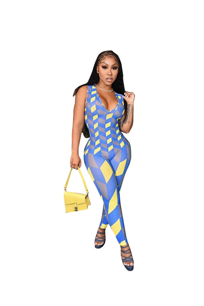 V2125 Fashion Nightclub Mesh Jumpsuit - Image 1