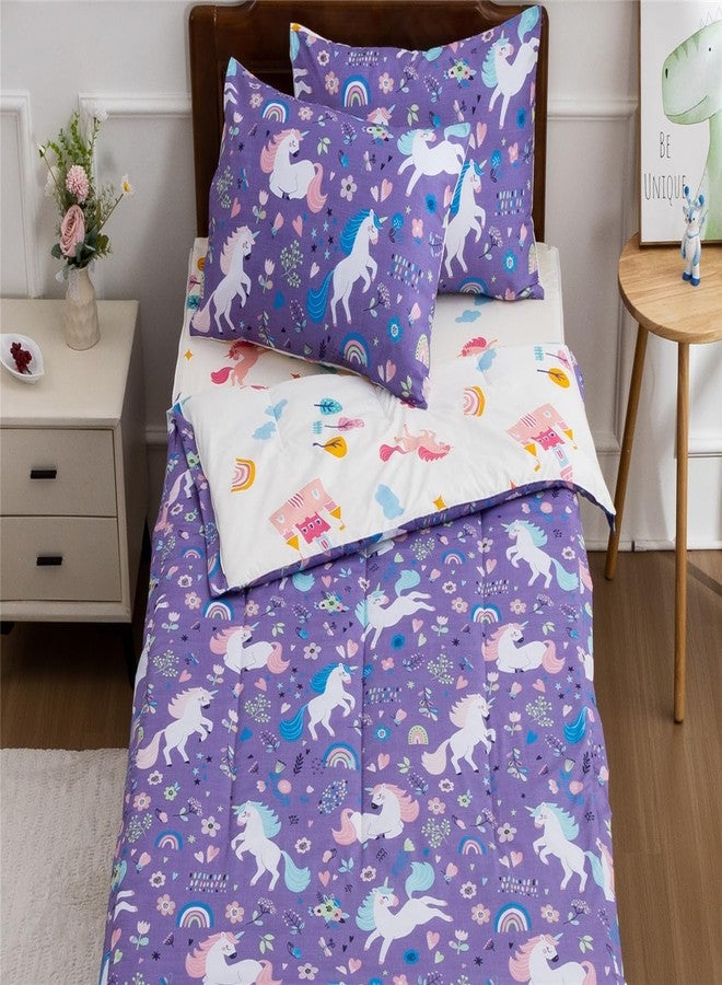 NTBED Unicorn Printed Zipper Bedding Sets Full Lightweight Microfiber Floral Comforter Sets with Fitted Sheet Pillow Covers,Purple - Image 2