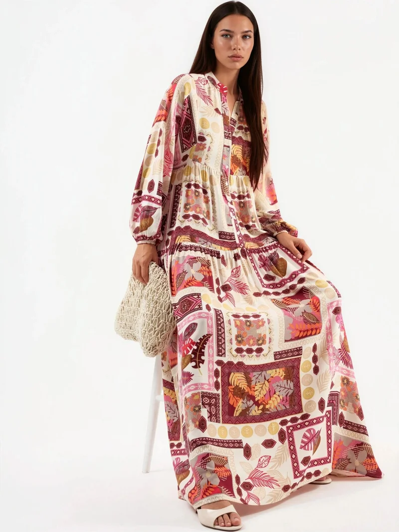 HICCUP V-Neck Patterned Maxi Dress