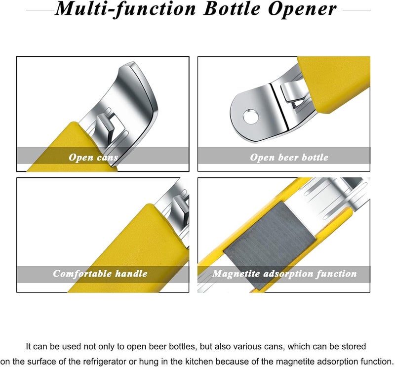 HANCELANT 3 Pieces Magnetic Bottle Openers Can Opener Classic Beer Opener Stainless Steel Small Bottle Opener Can Tapper with Magnet for Camping and Traveling (Yellow)4.52 X 0.87 X 0.79 inches - Image 2