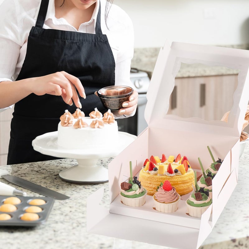 JCD 8 Packs 1+5 Cupcake Box Combo with Clear Window,1 small Cake and 5 Cupcakes Box with insert and Stickers, for Family Birthday Party Mother's day (1+5/8pcs) - Image 3