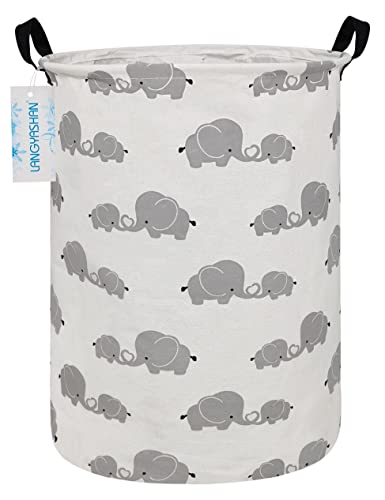 LANGYASHAN Storage Bin Canvas Fabric Collapsible Organizer Basket for Laundry HamperToy BinsGift Baskets Bedroom ClothesBaby Nursery Full Love Elephant