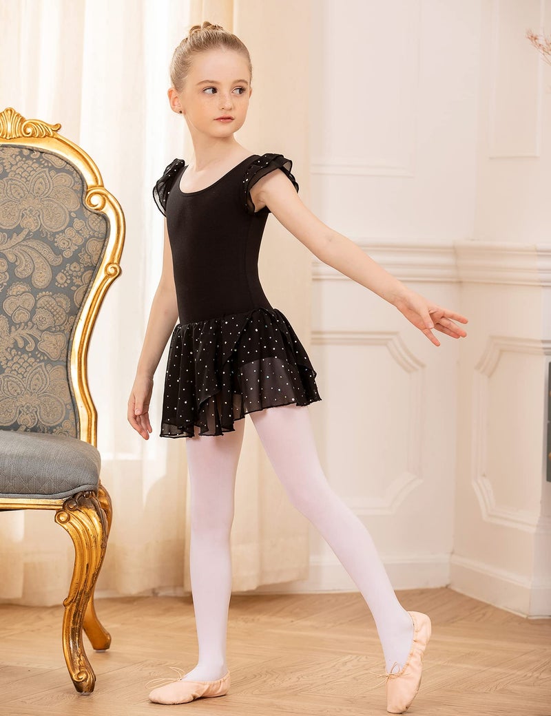 Arshiner Girls Ruffle Sleeve Ballet Dance Dress Tutu Skirted Leotard, 3-4 Years, Black - Image 5