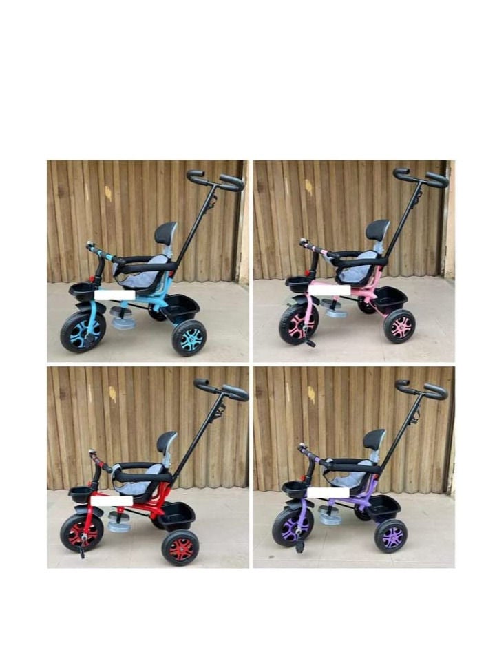 دراجة ثلاثية العجلات للأطفال من عمر 1 إلى 6 سنوات، دراجة ثلاثية العجلات بمقبض دفع، دراجة ثلاثية العجلات للأولاد والبنات باللون الأحمر - Image 5