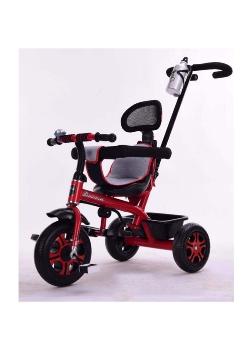 دراجة ثلاثية العجلات للأطفال من عمر 1 إلى 6 سنوات، دراجة ثلاثية العجلات بمقبض دفع، دراجة ثلاثية العجلات للأولاد والبنات باللون الأحمر - Image 2