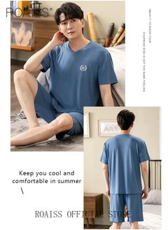 roaiss Men's 2 Piece Loungewear Set V-neck Short Sleeves & Shorts Modal Pajamas Loose & Comfortable Skin Friendly Fabric Soft & Versatile Design  - Image 3