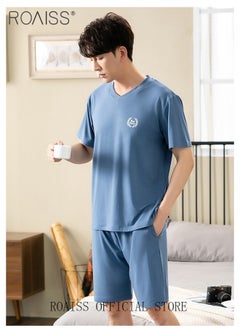 roaiss Men's 2 Piece Loungewear Set V-neck Short Sleeves & Shorts Modal Pajamas Loose & Comfortable Skin Friendly Fabric Soft & Versatile Design  - Image 5