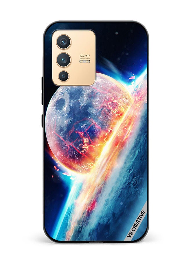 VR CREATIVE غطاء حماية لهاتف فيفو V23 5G بتصميم القمر الساقط متعدد الألوان - Image 1
