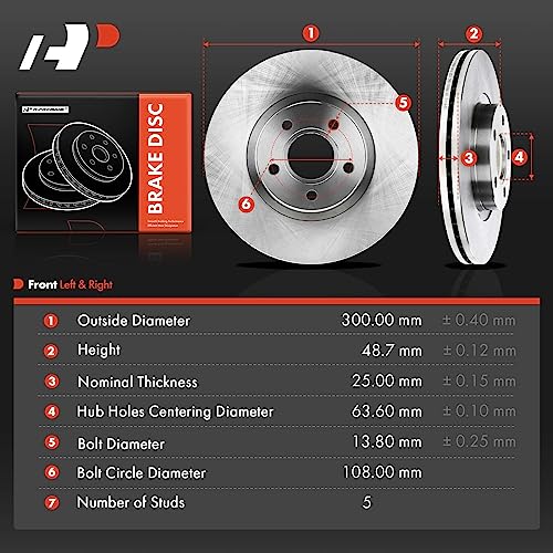 A-Premium أقراص فرامل أمامية مهوّاة A-Premium بحجم 11.81 بوصة (300 مم) متوافقة مع بعض طرازات فورد وفولفو - إسكايب 2013-2019، C-Max 2013-2017، C30 2007-2013، C70 2006-2012، S40 2004-2011 V50، مجموعة من قطعتين - Image 5