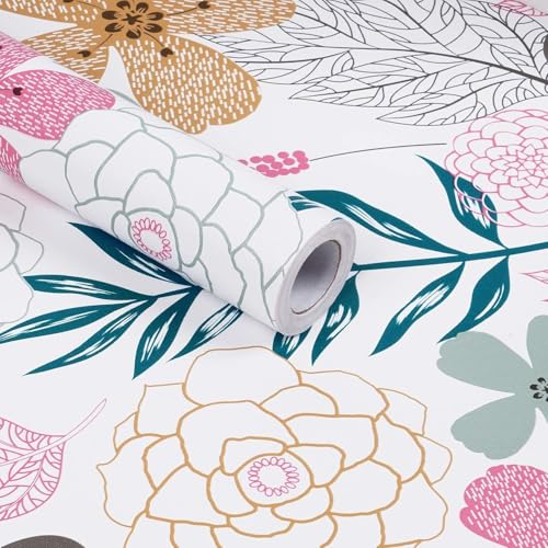 ELTON Waterproof Peel and Stick Floral Wallpaper, Self-Adhesive Vinyl Wall Covering for Bedroom, Living Room Bathroom Cabinet, Countertop (45 x 600 cms, Floral) - Image 1